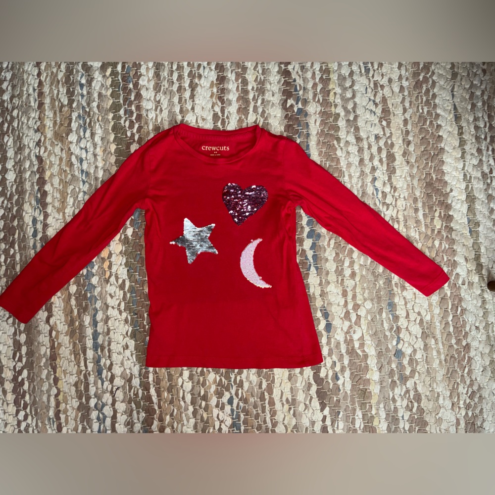 Crewcuts Red Long Sleeve Tee with Glitter Accents